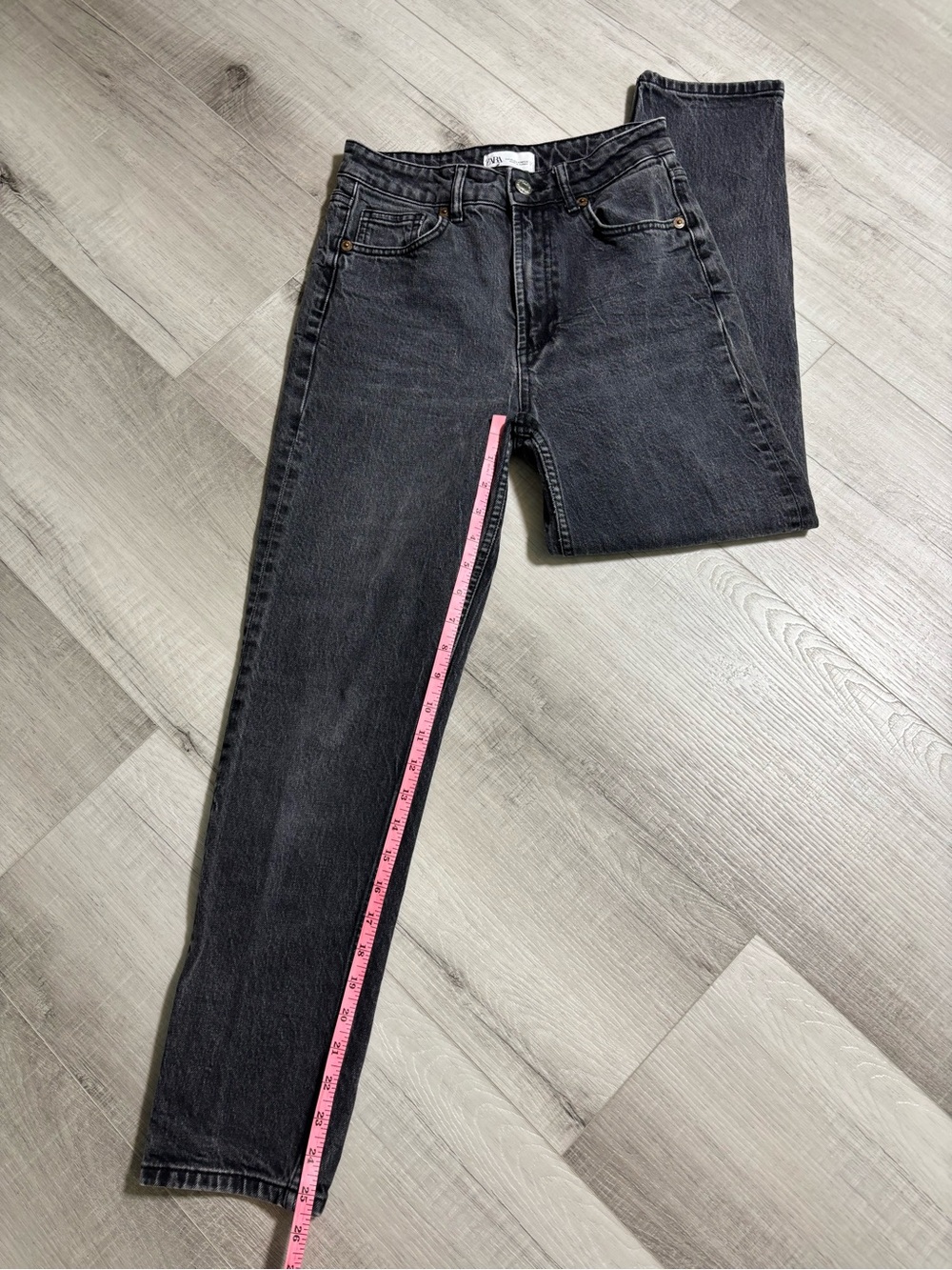 Zara High Rise Straight Leg Jeans Gray Black Washed Denim Sz 4 - Picture 7 of 11